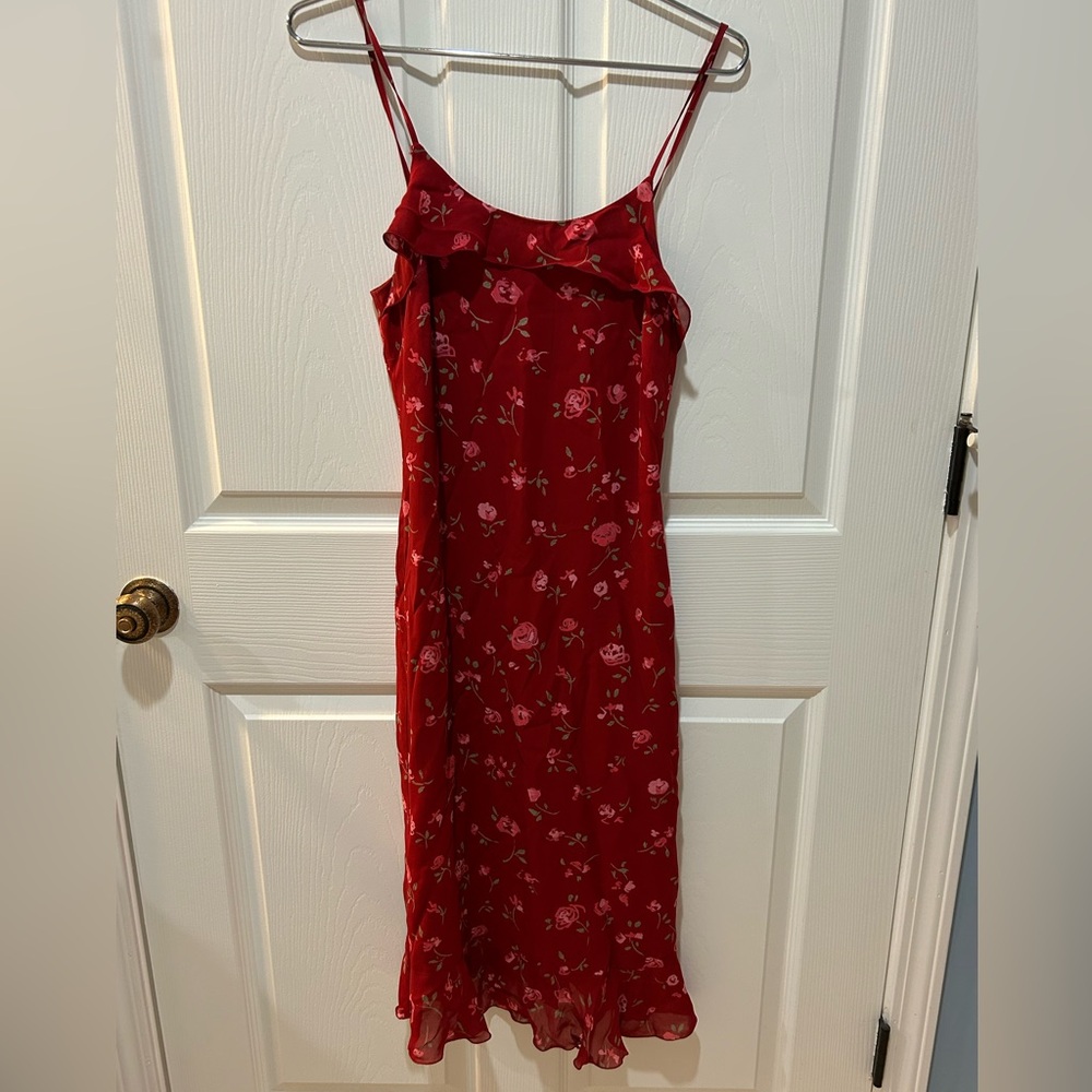 American Eagle Outfitters Red Floral Romantic Dress Size 0 - Picture 7 of 9
